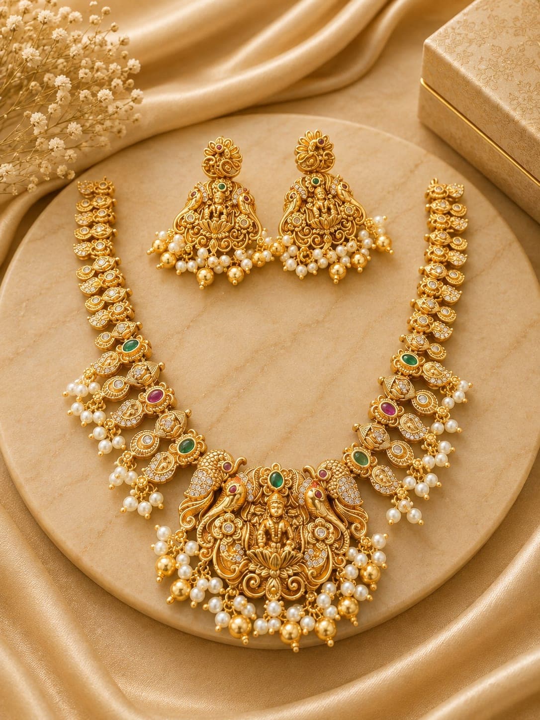 Lakshmi Pearl Temple Necklace